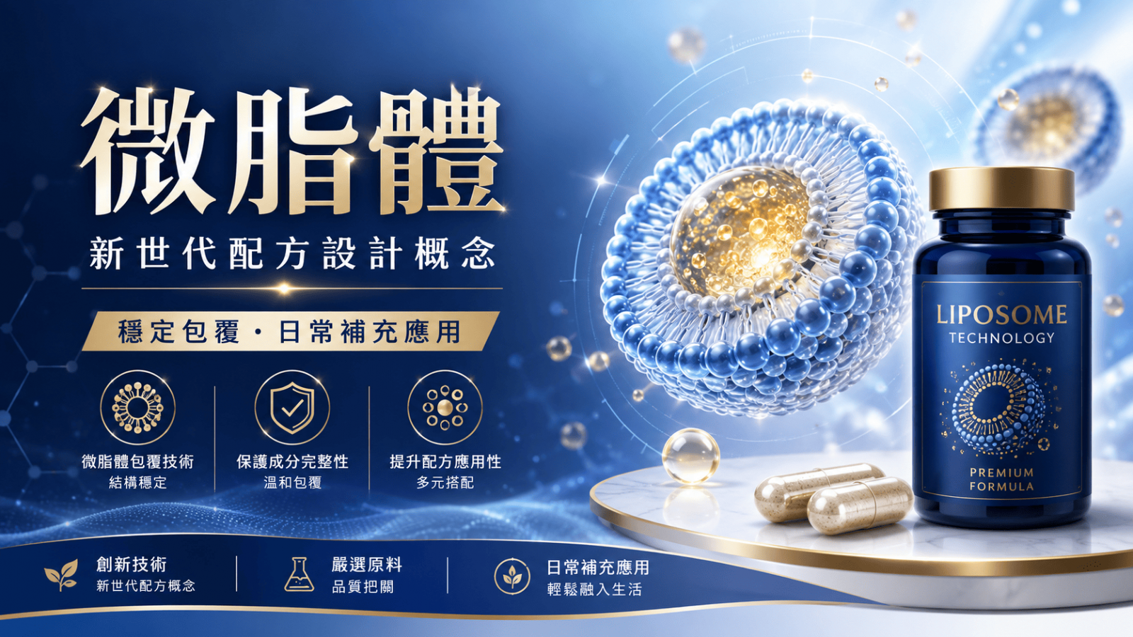 微脂體是一種常見於保健食品與美容保養領域的包覆技術，主要利用脂質結構包覆特定成分，協助提升成分穩定性、產品設計彈性與使用體驗。